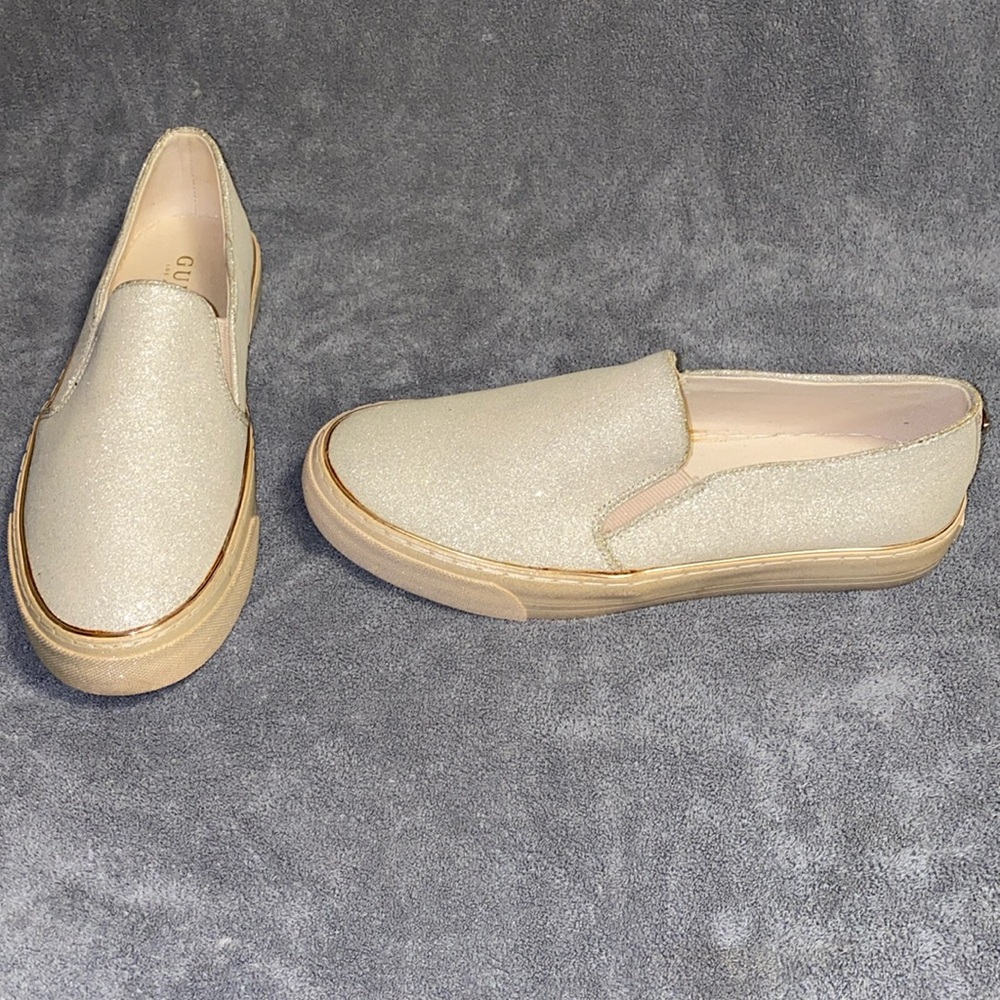 Guess Size 10M Light Cream Tan Sequins Slip On Shoes